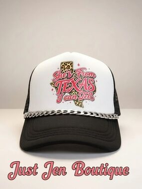 She's From Texas Leopard Print Trucker Hat - Pink & Black